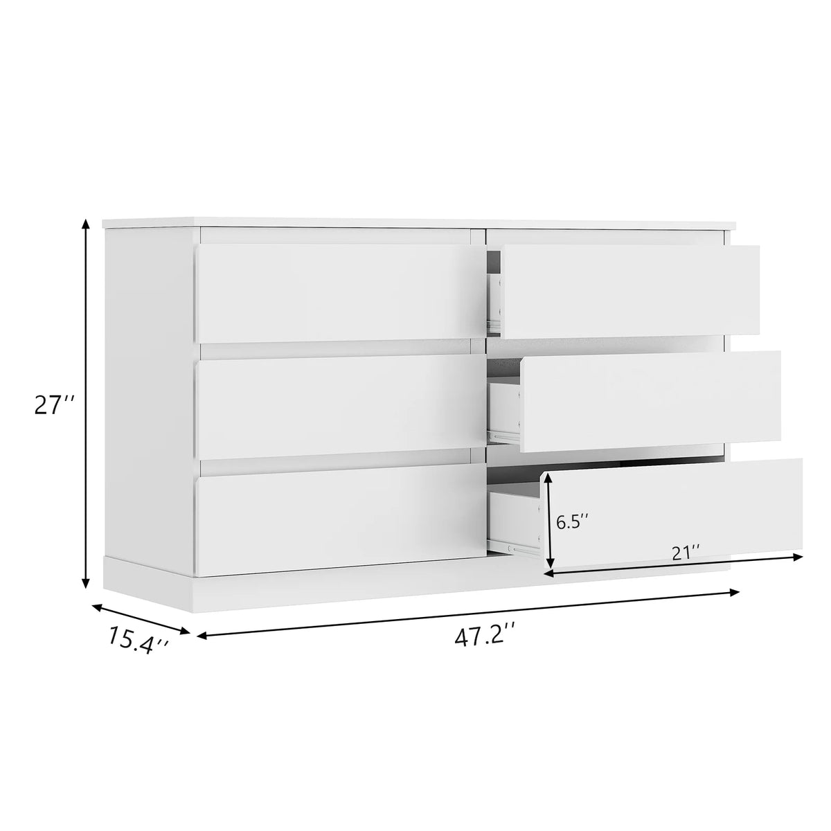LAFGUR 6 Drawer Double Dresser,Wood Storage Organizer Cabinet Chest for Bedroom Living Room,White