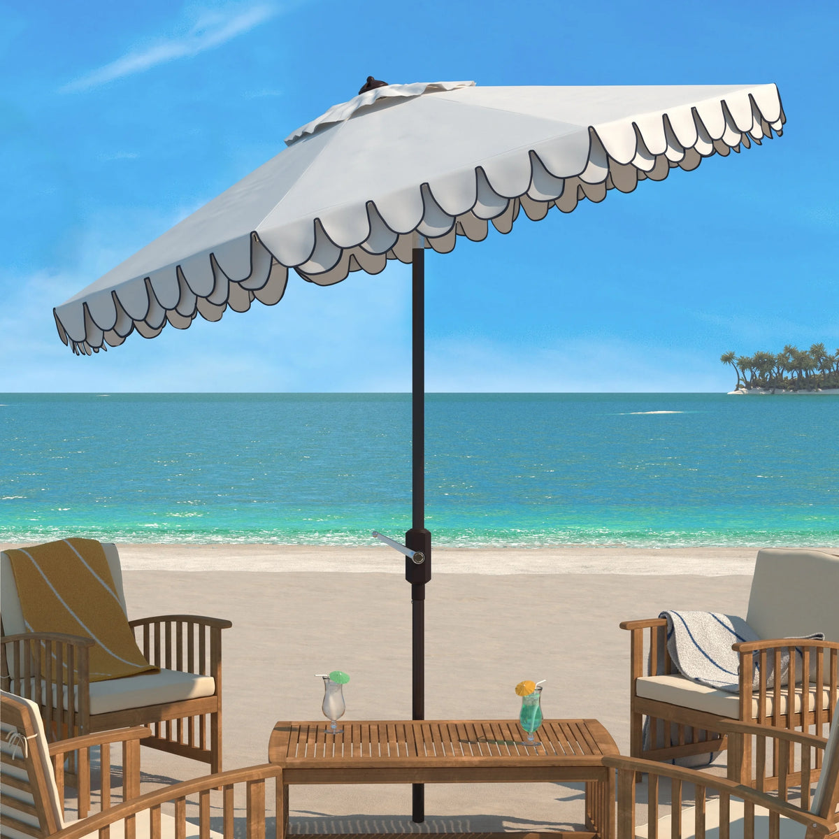SAFAVIEH Outdoor Collection Elegant Valance 9-Foot Tilt Umbrella Navy / White
