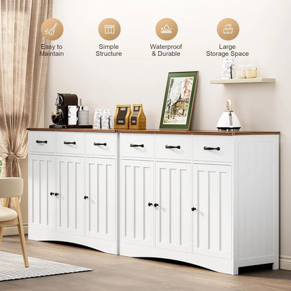 Coffee Bar Cabinet,Lofka Kitchen Storage Cabinet with 3 Drawers for Kitchen, Dining Room, Retro and White