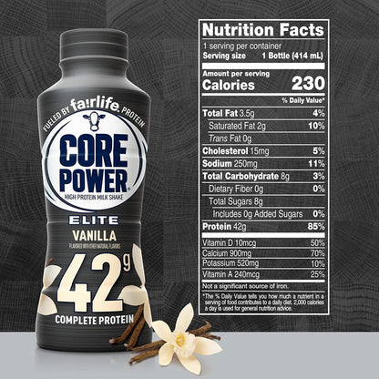 Fairlife Core Power Elite Vanilla High Protein Shake 42g, 14 Fl Oz, 12 Pack – Workout Recovery Drink
