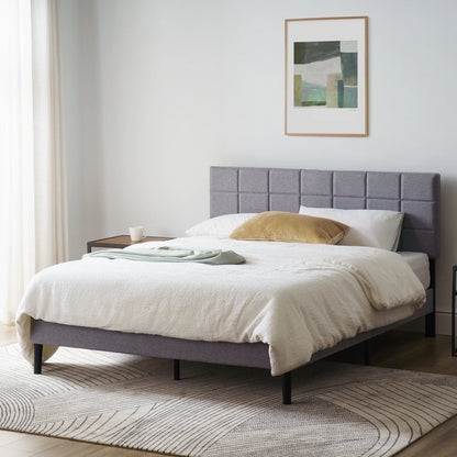 Mainstays Upholstered Platform Bed, No Box Spring Needed, Gray, Queen
