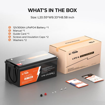 LiTime 12V 300Ah LiFePO4 Battery 200A BMS 2560W Lithium Battery for Off-Grid RV Solar Motorhome