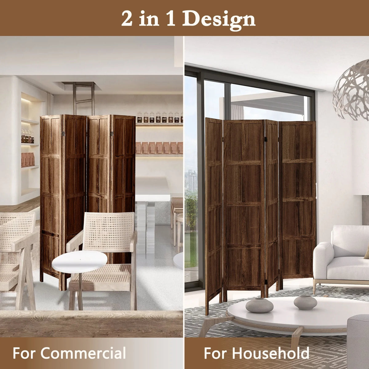 Aletheiawu 4 Panel Room Divider Wall and Folding Privacy Screens No Installation Required White
