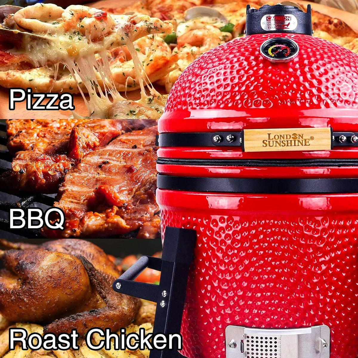 London Sunshine Ceramic Kamado Charcoal BBQ Grill -The Junior Series with Tall Stand (BLACK)