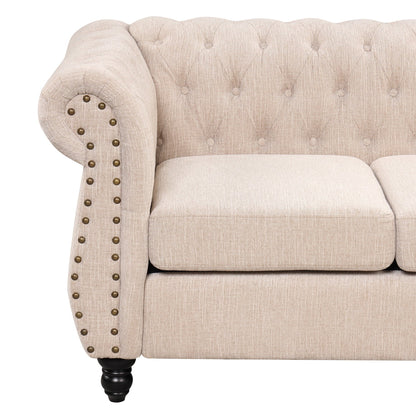 Classic 3 Seater Button Tufted Sofa, Upholstered Couch with Nailhead Rolled Arms Removable Cushions for Living Room Office Bedroom