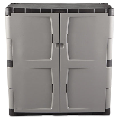 Rubbermaid Double-Door 2-Shelf Cabinet, Black and Gray