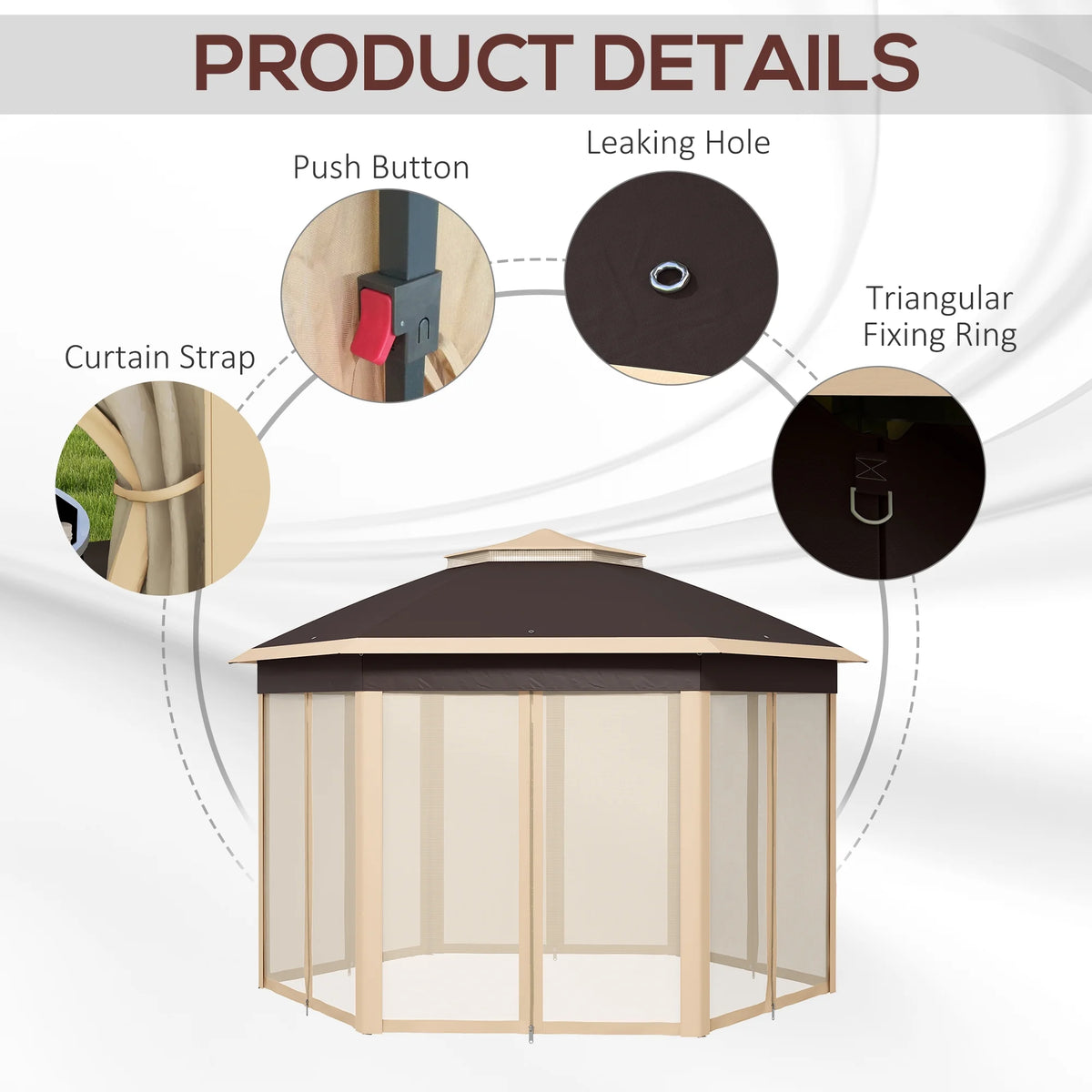 Outsunny 13' x 13' Pop Up Gazebo Hexagonal Canopy with 6 Zippered Mesh Netting, 2-Tier Roof Event Tent with Steel Frame for Patio Backyard, Gray