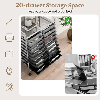 Costway 20 Drawer Rolling Storage Cart Tools Scrapbook Paper Office School Organizer Yellow