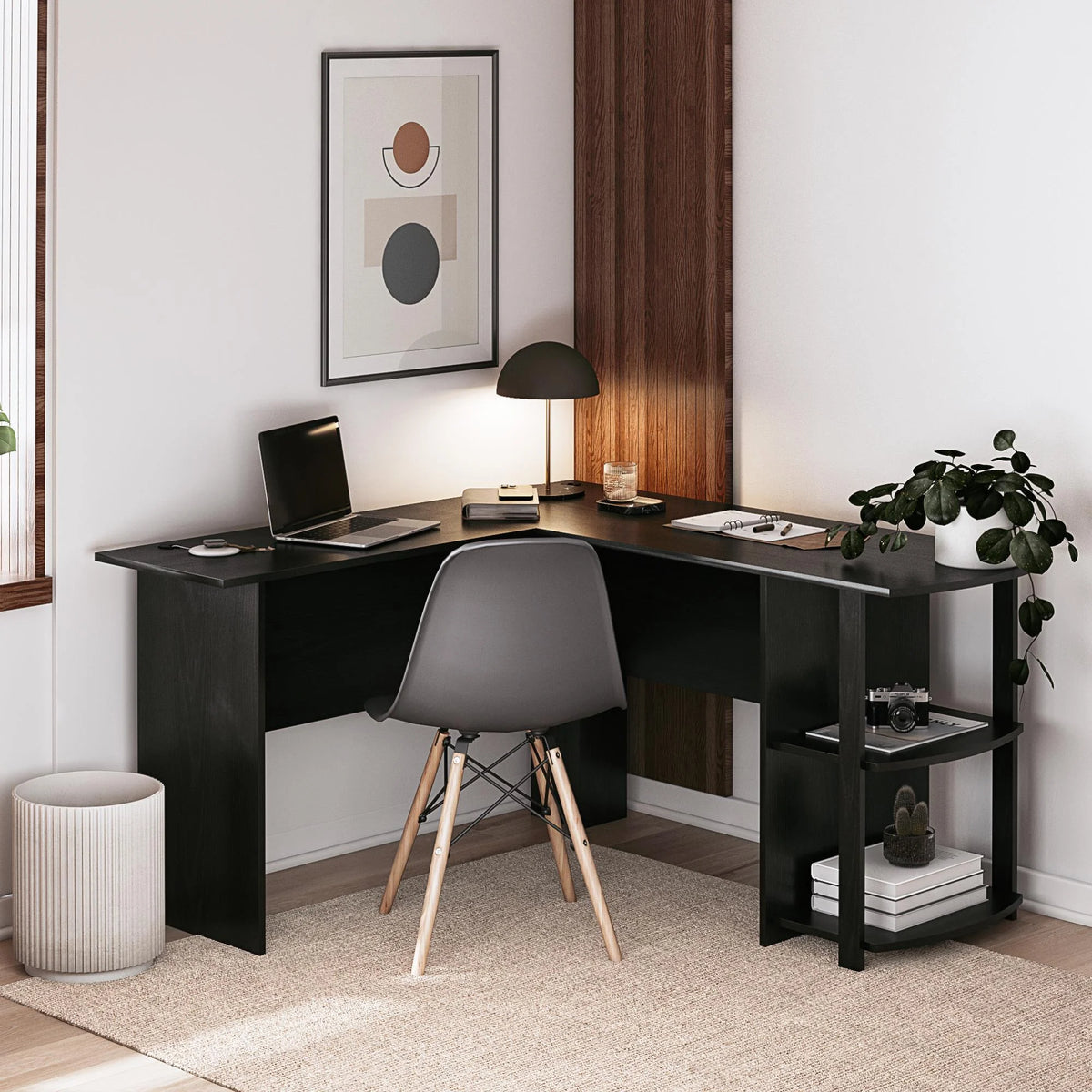 Ameriwood Home L Shaped Desk with Side Storage, Black Oak