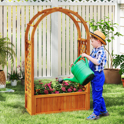 Costway 1 PCS Raised Garden Bed Wooden Elevated Planter Box with Lattice Trellis & Ached Roof