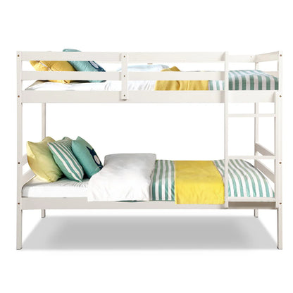 Costway Twin Over Twin Wood Bunk Beds Ladder Safety Rail White