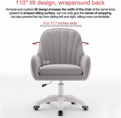 Home Office Chair Computer Chair with Mid-Back Upholstered Modern Tufted Computer Task Chair Swivel Height Adjustable Velvet Accent Chair. White