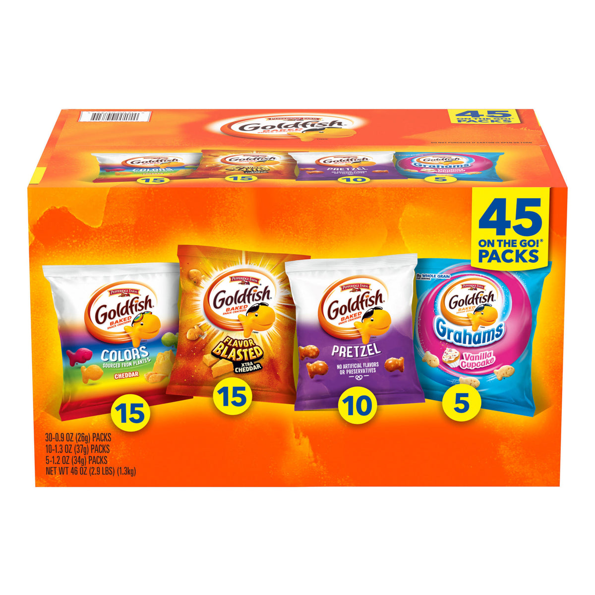 Goldfish Baked Snacks, Variety Pack, 45-count