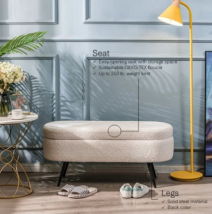 Metal and White Boucle Storage Bench Modern Design Style Entryway