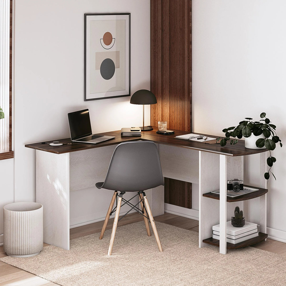 Ameriwood Home L Shaped Desk with Side Storage, Black Oak