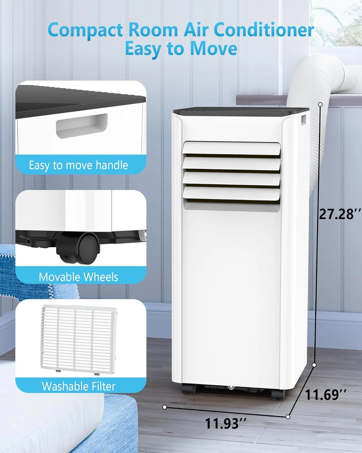 Portable Air Conditioners with cooling/dehumidification/fan/sleep mode,4-IN-1 Portable AC with 24H Timer & Remote Control & Window Kit,8000 BTU