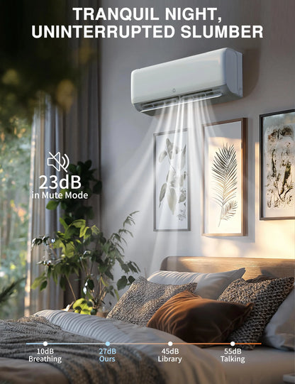 9000 BTU Split Air Conditioner, SEER 18.5, WiFi Enabled 230V AC Unit with Energy Efficient Inverter, Cools/Heats 450 Sq.Ft, Pre-Charged System, White