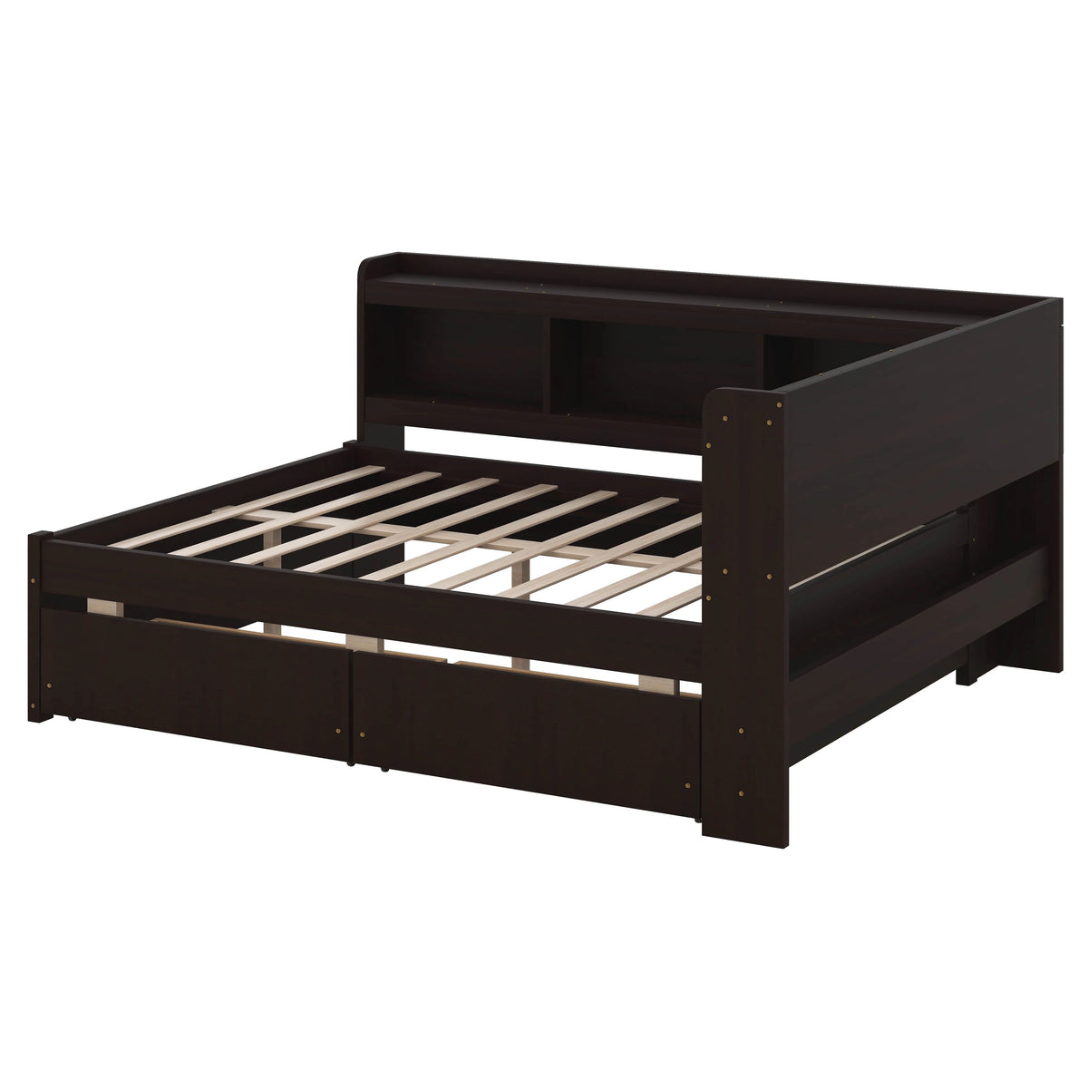 BEBPILOO Twin Size L-Shaped Bookcase Bed with Electrical Outlet, USB Charging Port, Two Drawers, Gray
