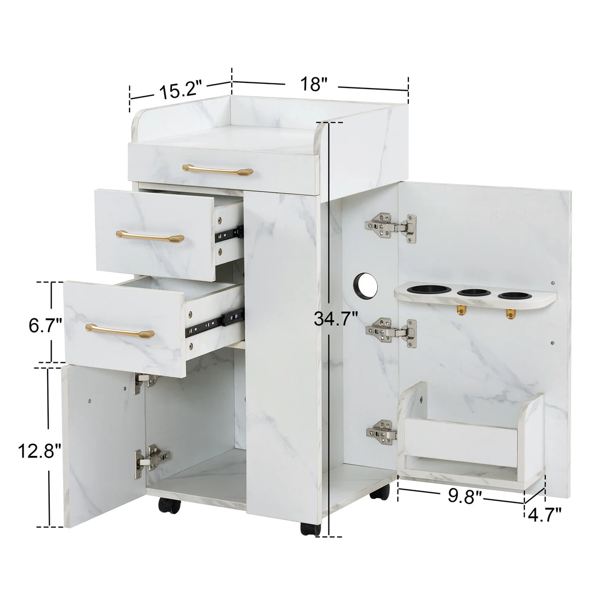 BarberPub Salon Trolley, Hair Styling Rolling Utility Cart with Storage Drawer