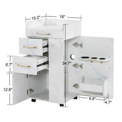 BarberPub Salon Trolley, Hair Styling Rolling Utility Cart with Storage Drawer