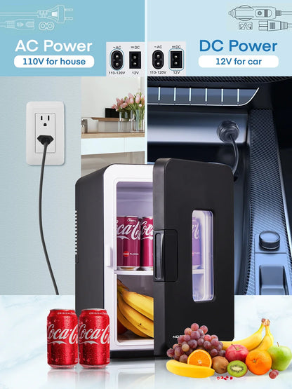 15L Mini Fridge, 21 Can Bedroom Refrigerator, Portable Cooler &Warmer, Beverage & Skincare, 110V/12V, Black