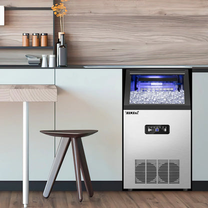 TITTLA 100Lbs/24H Commercial Ice Maker Machine,24 Lbs Storage,45 Ice Cubes in 12-15 Mins,Stainless Steel Ice Maker for Home Bar Cafe