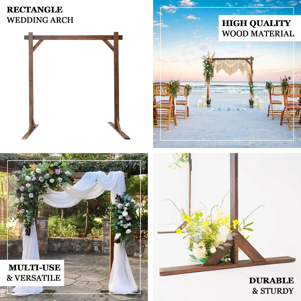 Efavormart 7FT Rustic Square Wedding Arch Wooden Backdrop Stand, Wedding Ceremony Arch - Brown