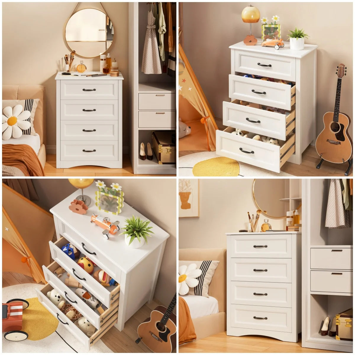 Lofka 3 Piece Nightstands and Dressers Sets , 6 Drawer Dresser & 4 Drawers Nightstand set of 2,Modern Engineered Wood ,White