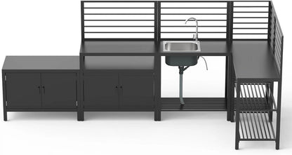 Domi Outdoor Kitchen Series 5-Piece Modular Outdoor Kitchen, Aluminum Storage Islands Sink Table, Corner Bar Cabinet Grill Storage Cabinet with Protective Cover, Outdoor Kitchen for Deck, Patio, Backy