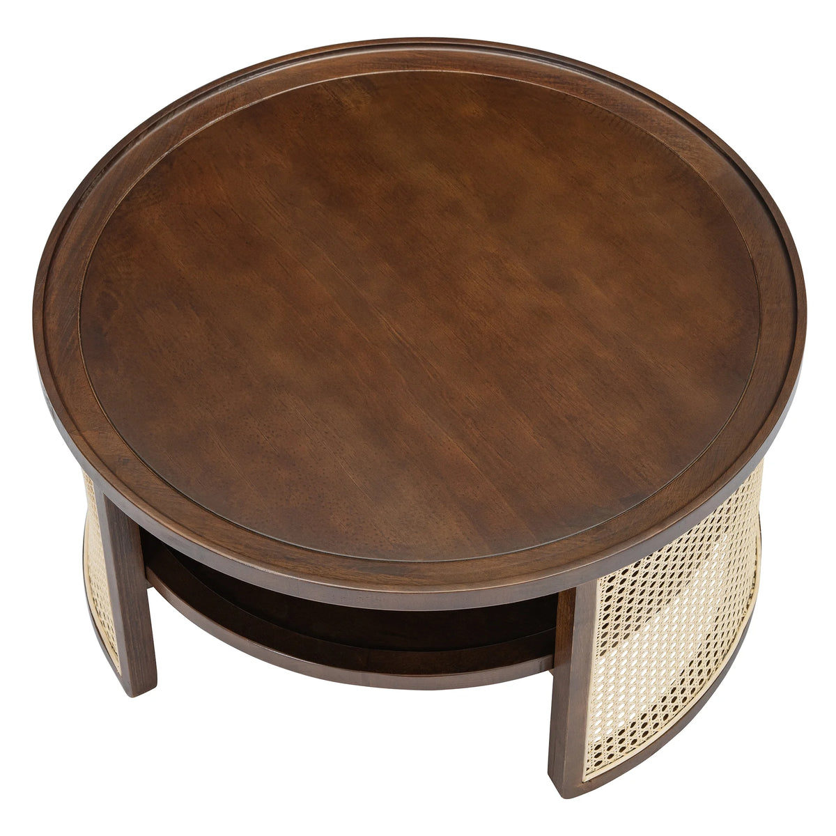 Harper & Bright Designs Rattan Round Coffee Table with Storage Shelf, Round Cane Wood Center Table for Living Room, 37'' Brown