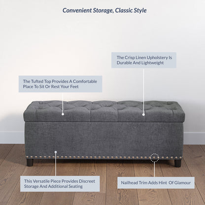 BELLEZE Button-Tufted Faux Leather Storage Ottoman Bench - Brentwood (Dark Brown)