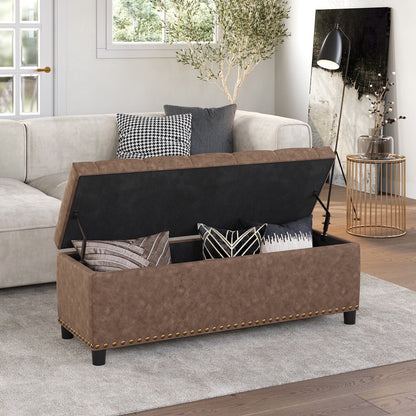 BELLEZE Button-Tufted Faux Leather Storage Ottoman Bench - Brentwood (Dark Brown)