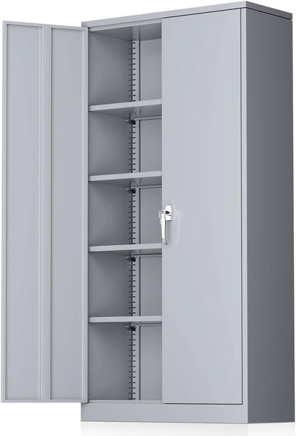 SOLAURA 72 Inches Tall Metal Garage Storage Cabinets, Lockable Storage Cabinet with Doors and Adjustable Shelves for Office, Home, Shops, Garage, Black