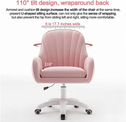 Home Office Chair Computer Chair with Mid-Back Upholstered Modern Tufted Computer Task Chair Swivel Height Adjustable Velvet Accent Chair. White