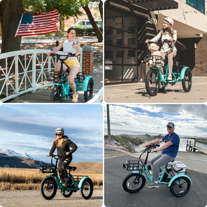 MOONCOOL TK1 Folding Electric Tricycle for Adults,48V 14.5Ah Removable battery, 500W（Peak 1000w）Motor, 20" Fat Tire Step-Thru 3Wheel Electric Bicycle w/Front&Rear Baskets, Certified to UL 2849 by SGS