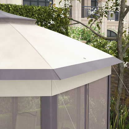 Outsunny 13' x 13' Pop Up Gazebo Hexagonal Canopy with 6 Zippered Mesh Netting, 2-Tier Roof Event Tent with Steel Frame for Patio Backyard, Gray