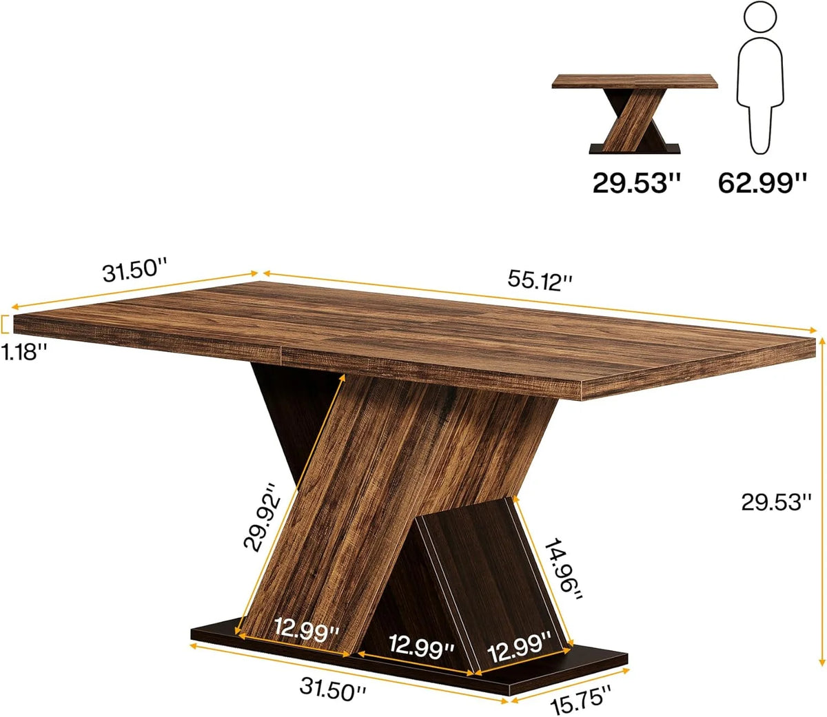 Tribesigns Farmhouse Dining Table for 4-6 People, 55-Inch Rectangle Kitchen Table, Wood Dining Room Table for Dining Room