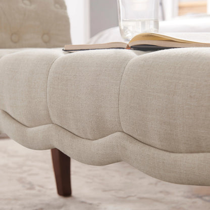 Linon Menlo Rolled Arm Button Tufted Bench, Dark Walnut Finish with Natural Fabric