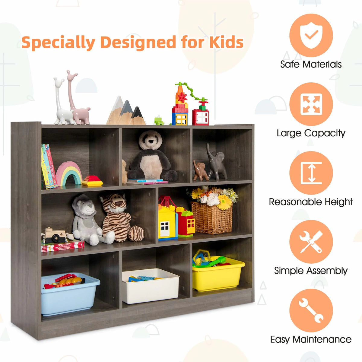 Costway 3-tier Open Bookcase 8-Cube Floor Standing Storage Shelves Display Cabinet White