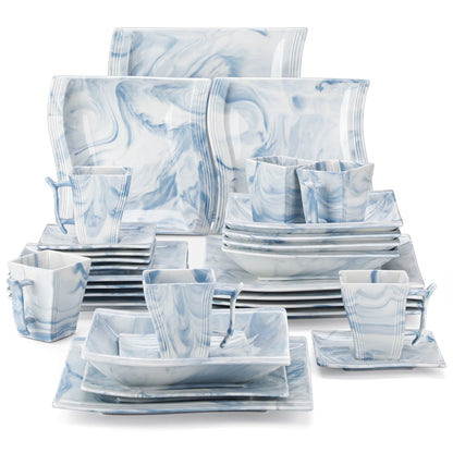 MALACASA Porcelain Tableware Sets, Ivory White, 30-Piece (6 Packs)