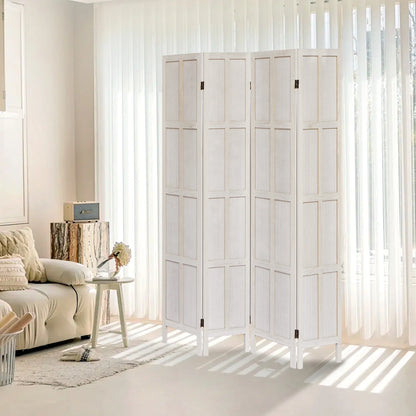 Aletheiawu 4 Panel Room Divider Wall and Folding Privacy Screens No Installation Required White