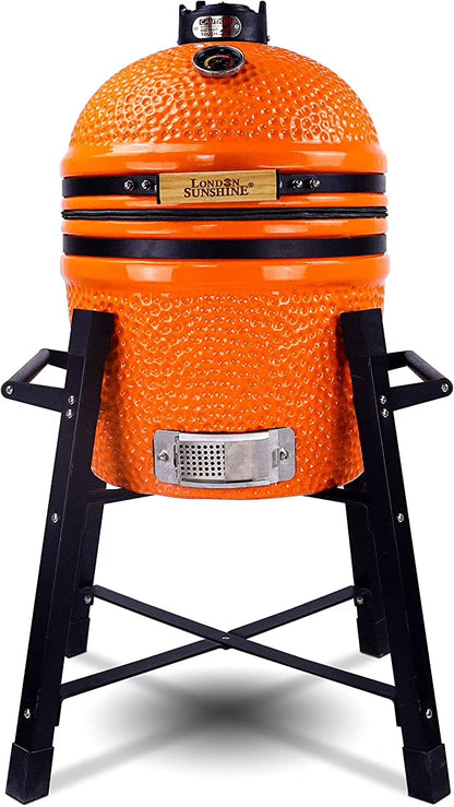 London Sunshine Ceramic Kamado Charcoal BBQ Grill -The Junior Series with Tall Stand (BLACK)