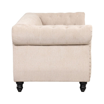 Classic 3 Seater Button Tufted Sofa, Upholstered Couch with Nailhead Rolled Arms Removable Cushions for Living Room Office Bedroom