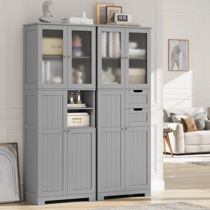 Homfa 67" Tall Bathroom Cabinet, White Linen Cabinet with Doors and Removable Drawers, Kitchen Cupboard