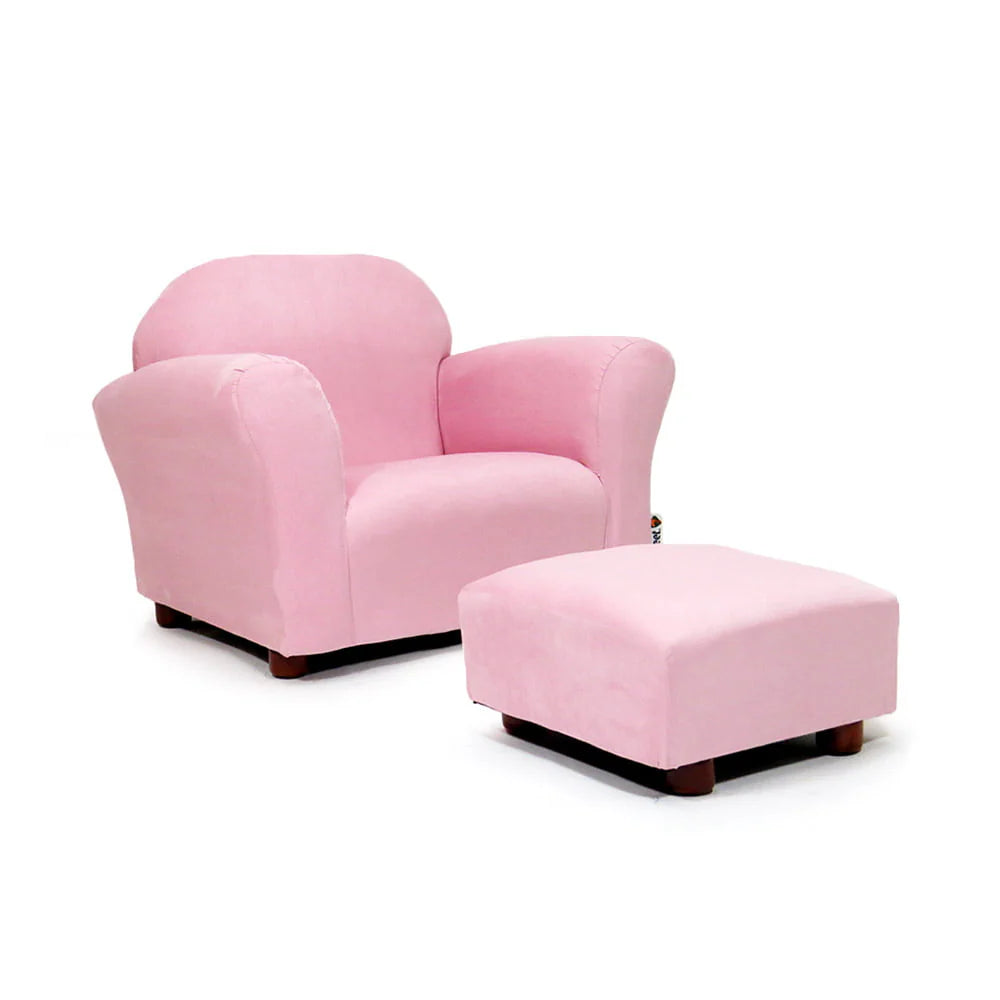 Keet Roundy Children's Chair Microsuede Pink with ottoman