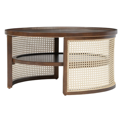 Harper & Bright Designs Rattan Round Coffee Table with Storage Shelf, Round Cane Wood Center Table for Living Room, 37'' Brown