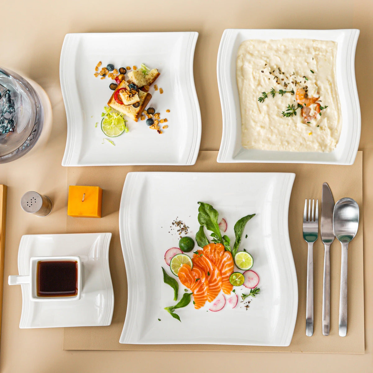 MALACASA Porcelain Tableware Sets, Ivory White, 30-Piece (6 Packs)