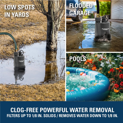 Superior Pump 91027 1/5HP Multi-Use Submersible Utility Pump with 25-Foot Hose Kit