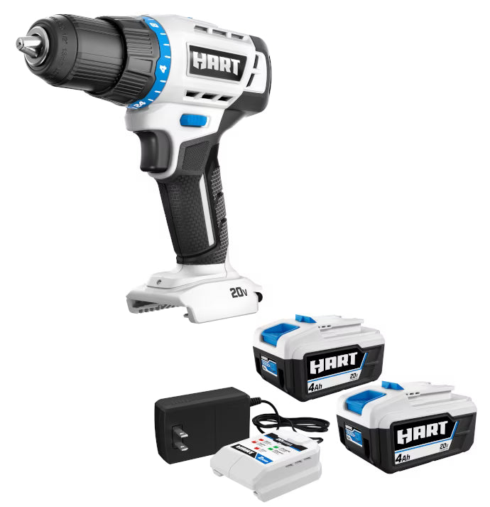 HART 20-Volt 1/2 Drill/Driver 2-Pack 4AH Battery Kit Bundle