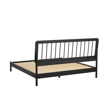 Walker Edison Mid-Century Modern Slatted Solid Wood Queen Bedframe, Natural Pine